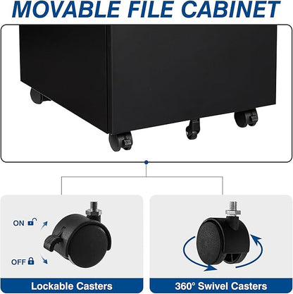 Fesbos 3 Drawer Mobile Metal File Cabinet, Pre-Built Office Storage File Cabinet - Image 5