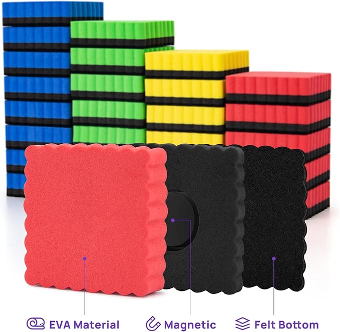 JEFURE 24 Pcs Mini Dry Erase Erasers, Magnetic Whiteboard Eraser, Magnetic - Image 3
