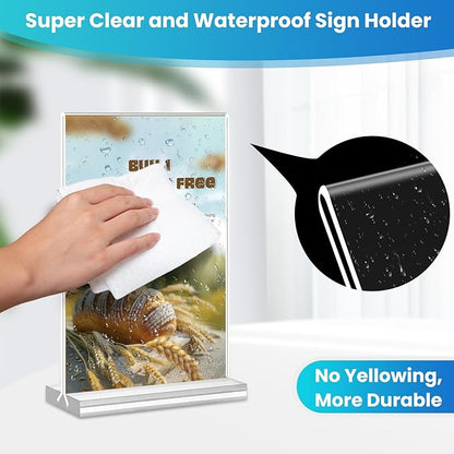 Acrylic Sign Holder 4x6, 15 Pack Clear Double Sided Menu Vertical Display Stand - Image 4
