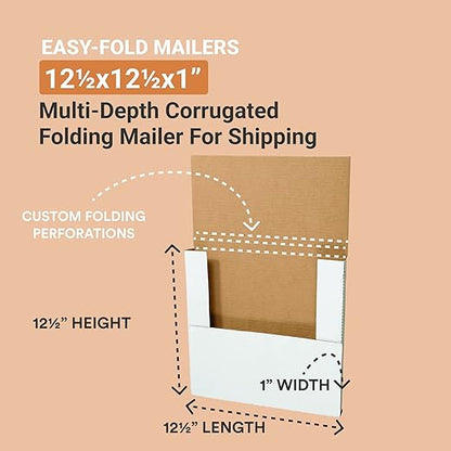 Tape Logic TLM12121 Easy-Fold Mailers, 12 1/2" x 12 1/2" x 1" White - Image 2