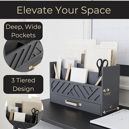 BLU MONACO | Grey Wooden Desk Organizer - Image 3