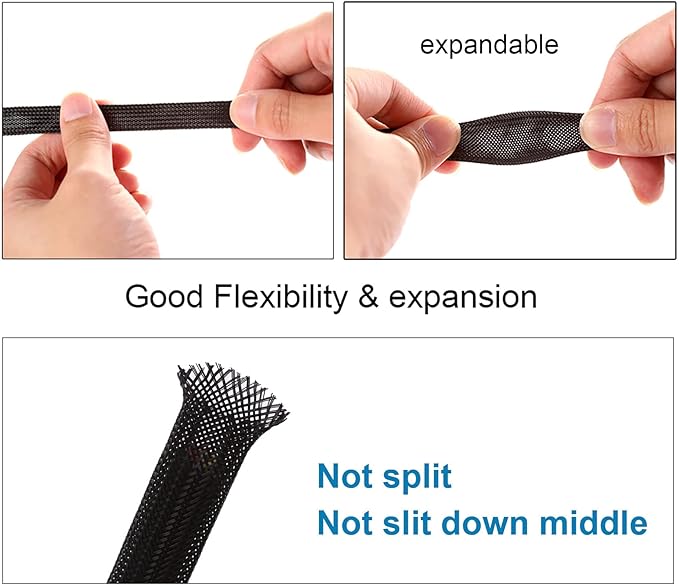 25ft - 3/4 inch PET Expandable Braided Sleeving – Black – Alex Tech Braided - Image 5