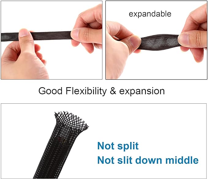 50ft - 1/4 inch & 1/2 inch PET Expandable Braided Sleeving – Black – Alex Tech - Image 5