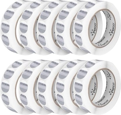 Perco Metallic Silver 1-Inch Perforated Circle Dot Sticker Labels — 10 Rolls by Perco