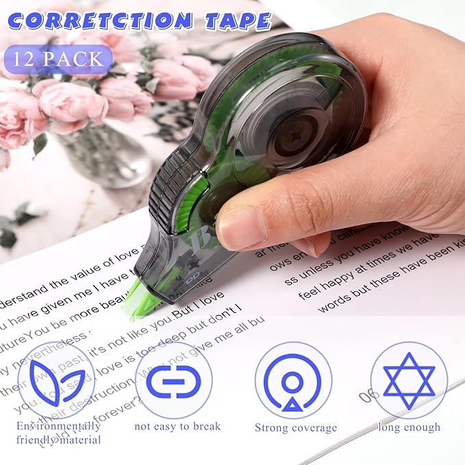Yexiya 12 Pieces Correction Tapes Original Correction Wide Eraser Applicator - Image 3