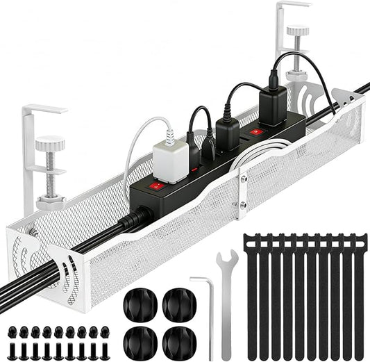 Cable Management, 25.3'' Under Desk Cable Management Tray No Drill, Metal Cable by LOVJOYSE