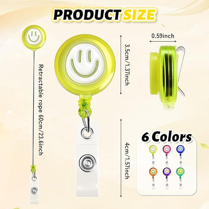 6Pcs Cute Badge Reel Set – Happy Face Retractable Badge Holder - Image 2