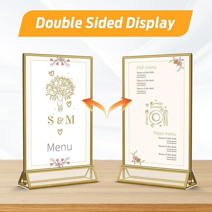 Smarpau Acrylic Gold Sign Holder 5x7, 8 Pack Table Number Holders, Double-Sided - Image 4