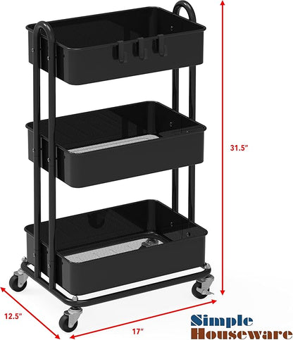 Simple Houseware 3-Tier Heavy Duty Metal Utility Rolling Cart - Image 6