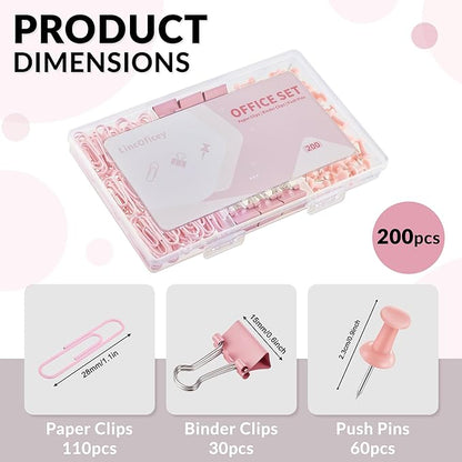 LincOficey 200pcs Paper Clips Binder Clips and Push Pins Set, Mini Clips and - Image 2