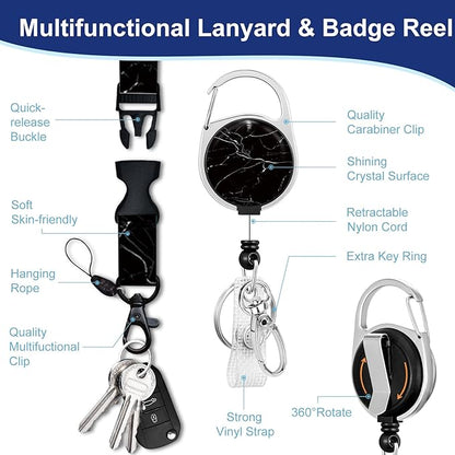 Black Marble Lanyards for Id Badges, Cute Badge Reel Heavy Duty - Image 5