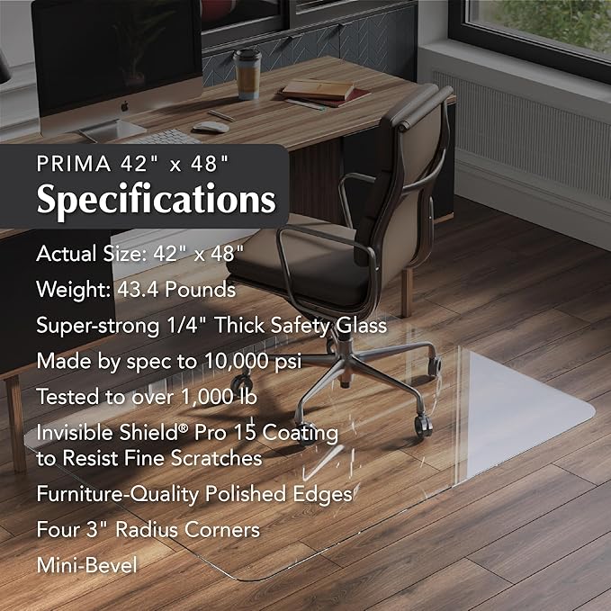 Vitrazza Glass Chair Mat 42” x 48” Superior ¼ Thick, Chiaro Standard Clear - Image 4