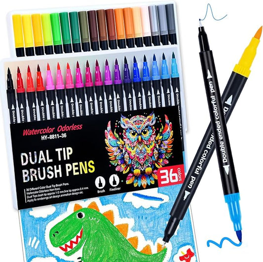 36 Colors Brush & Fine Dual Tip Art Markers Set by Keukenket