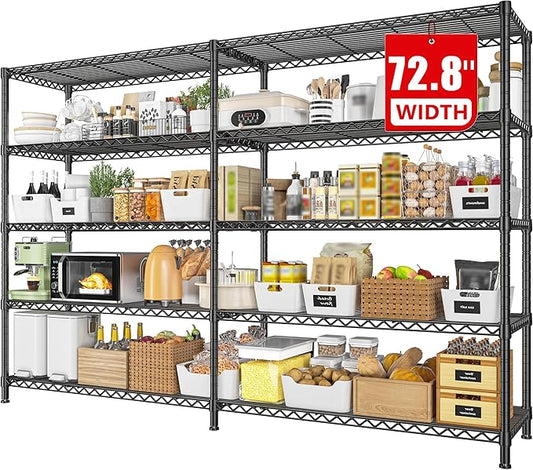 REIBII 72.8" W Storage Shelves Load 1600LBS, 5 Tier Metal Shelving Unit Wire by REIBII