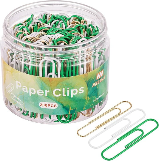 NEEWAY 200pcs Large Green Paper Clips, 2 Inch Jumbo Paper Clip, Ceative Colored by NEEWAY