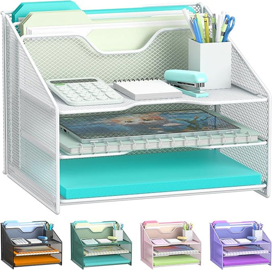 Samstar White Desk File Organizer, Mesh Letter File Folder Holder by Samstar