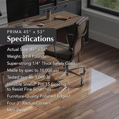 Vitrazza Glass Chair Mat 45” x 53” Superior ¼ Thick, Chiaro Standard Clear - Image 4