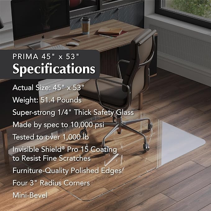 Vitrazza Glass Chair Mat 45” x 53” Superior ¼ Thick, Luminoso Low-Iron Ultra - Image 4