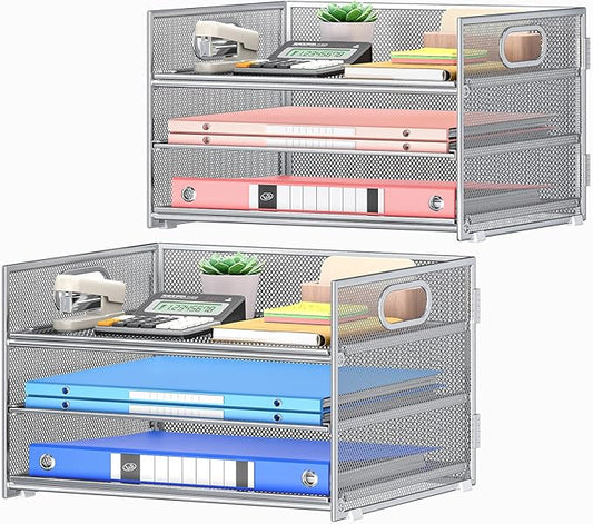 Subekyu 2-Pack 3-Tier Silver Metal Mesh Desk Paper Letter Tray & File Sorter by SUBEKYU