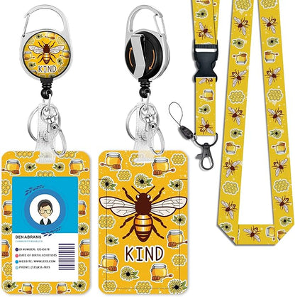 Cute Bee Kind Lanyards for Id Badges, Retractable ID Badge Holder by Giancomics