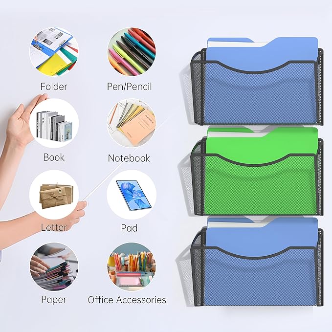 Gawerk Mesh Hanging Wall File Holders, Metal Vertical Wall Basket Mail Organizer - Image 4