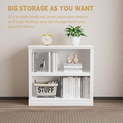 blini 2-Shelf White Bookcase Wooden Bookshelves 33in Wide Floor Standing - Image 5