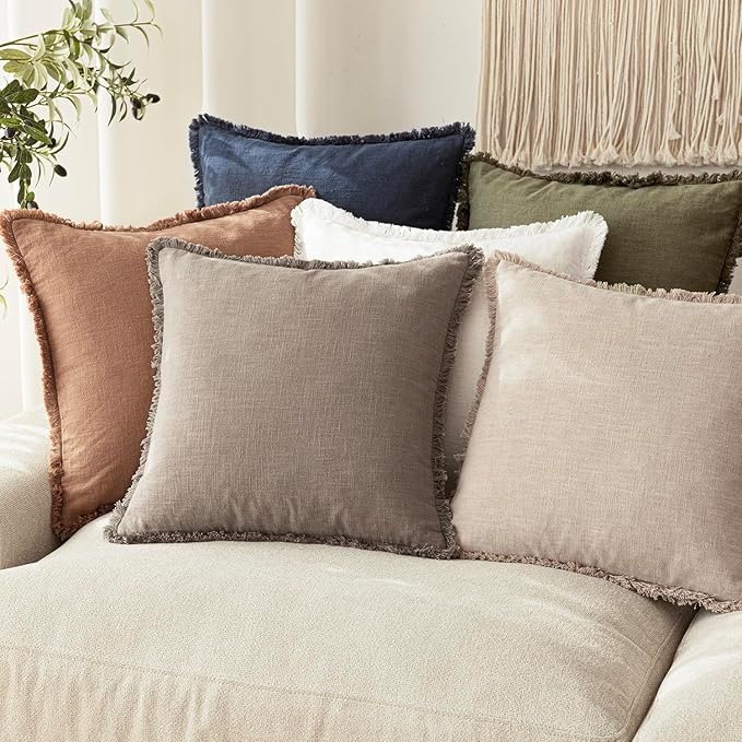 Foindtower Set of 2 Decorative Linen Fringe Throw Pillow Covers Cozy Boho - Image 7