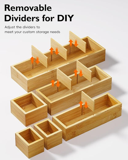 VA1KENE 12-Piece Bamboo Desk Drawer Organizer Set – Adjustable Storage Boxes - Image 2