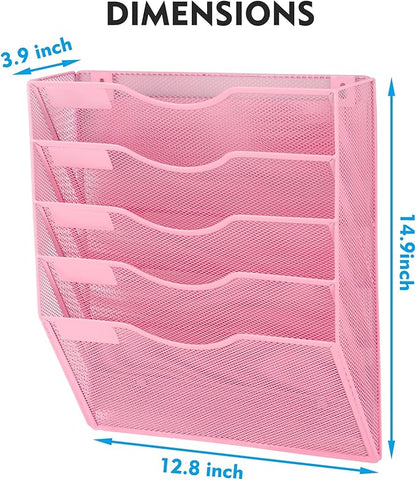 EASEPRES Magnetic 5 Pocket Mesh Hanging File Organizer, Wall Mounted Mail Paper - Image 3