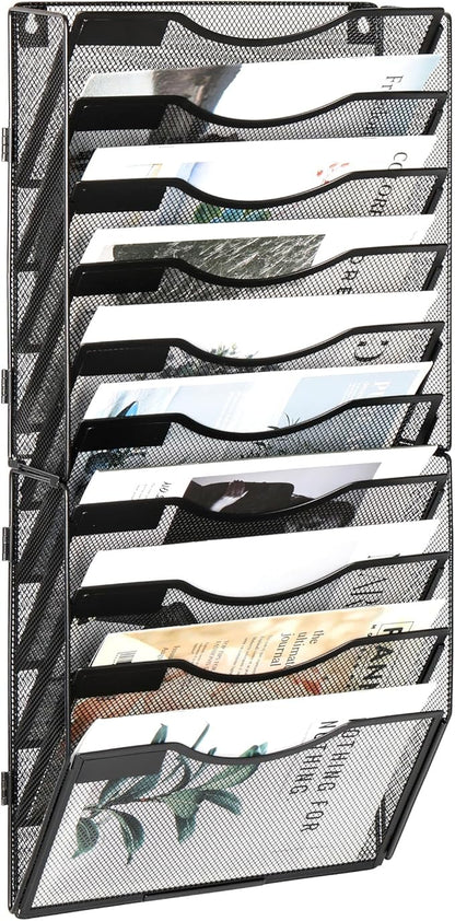 EasyPAG Wall File Organizer for Office 10 Pocket Mesh Wall Mounted Paper by EasyPAG