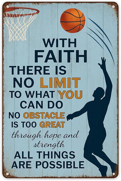 Vintage Christian Basketball Metal Sign – Faith Motivational Wall Art by SKYOCEAN