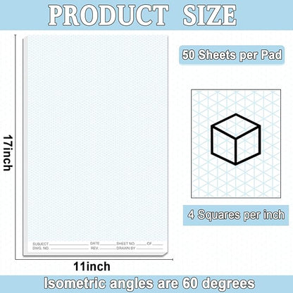 2 Pack 100 Sheets 11" x 17" Isometric Graph Paper Pad Landscape - Image 2