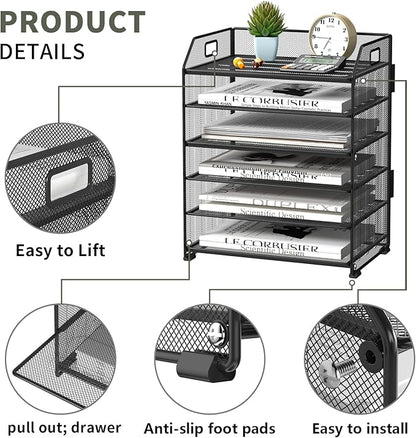 6 Tier Desk Organizer, Heavy-Duty Thick Metal Letter Tray Organizer, Large - Image 3