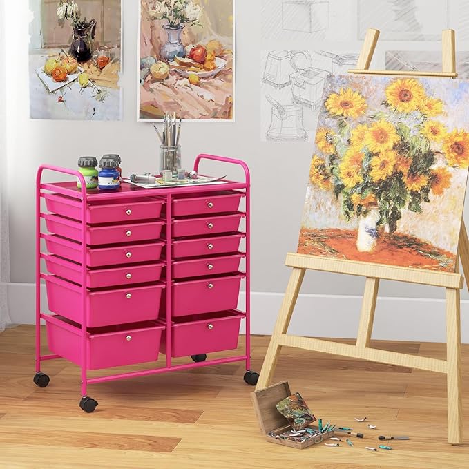 Happygrill 12-Drawer Rolling Storage Cart, 2 Sizes Plastic Drawers & Metal Shelf by HAPPYGRILL
