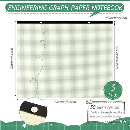 Fainne 3 Pcs Large Engineering Graph Paper Grid Graph Paper Pad Giant Drafting - Image 2