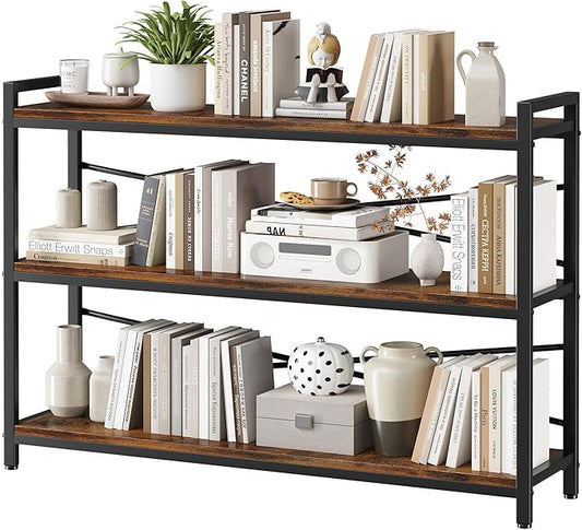 3 Tier Bookshelf 47.24" Width, Wood and Metal Etagere Bookcase, Vintage by Homeiju