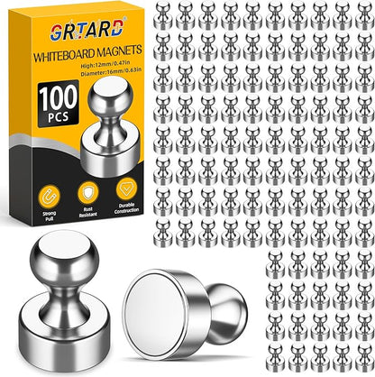 Grtard 100 Pack Magnetic Push Pins, Fridge Magnets by Grtard