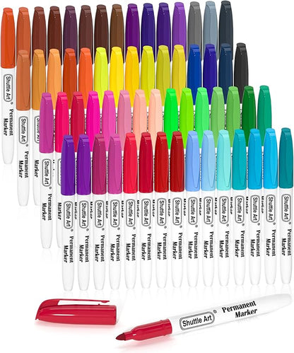 Shuttle Art 60 Colors Permanent Markers, Fine Point, Works on Plastic, Metal by ShuttleArt