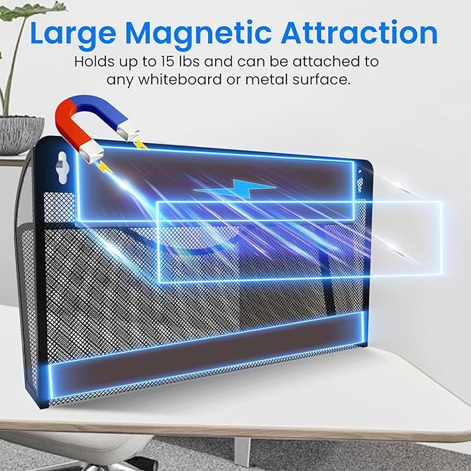 KZWKRG 6 Pack Magnetic File Holder, Magnetic Pocket Wall File Holder, Mesh Wall - Image 3