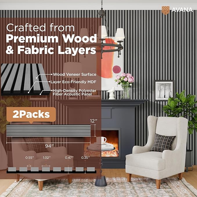 Avana Acoustic Wood Wall Panels – 94.4 x 12.6 Inch Gray Oak Acoustic Panels 2 - Image 4