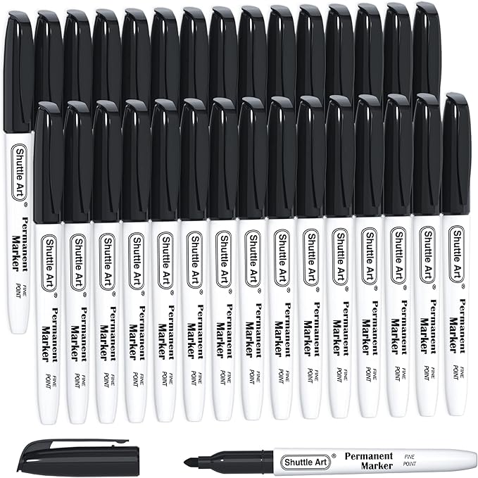 Shuttle Art Permanent Markers, 30 Pack Black Permanent Marker set, Fine Point by ShuttleArt