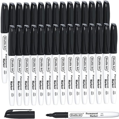 Shuttle Art Permanent Markers, 30 Pack Black Permanent Marker set, Fine Point by ShuttleArt