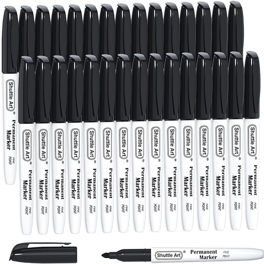Shuttle Art Permanent Markers, 30 Pack Black Permanent Marker set, Fine Point by ShuttleArt