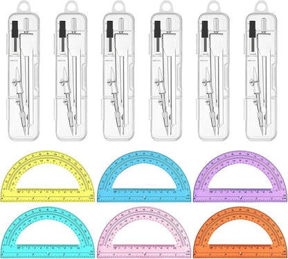 6 Sets Compass and Protractor Sets Student Basics Geometry Math Set Metal by Zuazaor