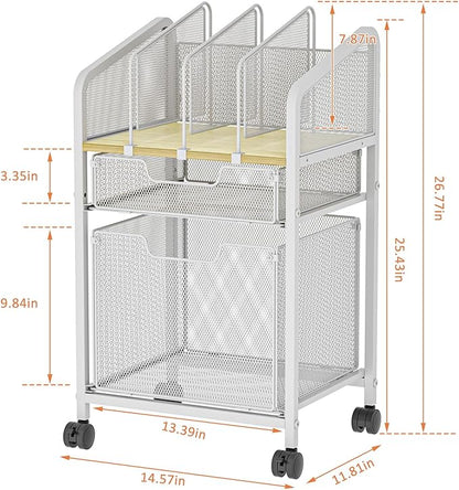 Rolling File Cabinet with Adjustable Dividers, Mobile Filing Cabinet with 2 - Image 2