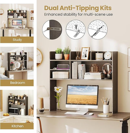 Tangkula Desktop Bookshelf for Computer Up to 32”, 37” Countertop Storage Hutch - Image 8