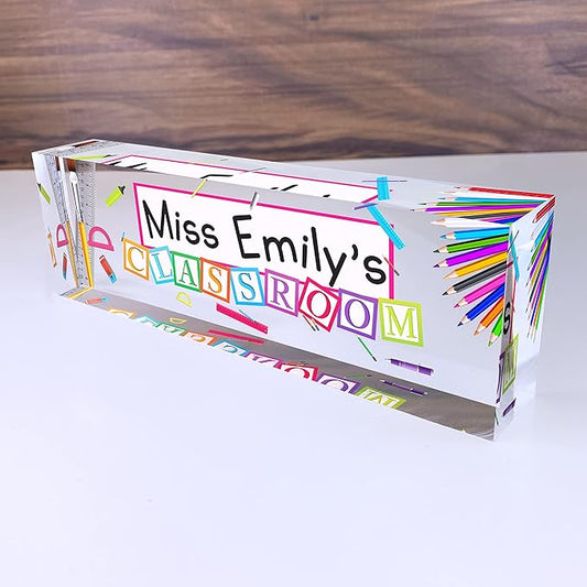 Artblox Acrylic Name Plate, Personalized Teacher Desk Sign, Modern Signage by Artblox