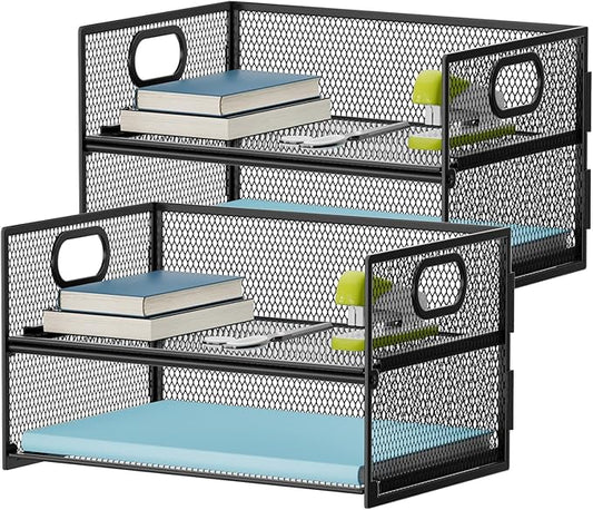 Marbrasse 2 Tier Paper Organizer Letter Tray, Mesh File Organizer by Marbrasse