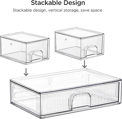 Vorey Clear Stackable Desk Storage Drawers, 3 Pack Acrylic Bathroom Makeup - Image 4