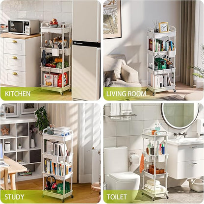 Sorgion 4 Tier Rolling Cart Organizer, Art Craft Diaper Bedside Snack Laundry - Image 6